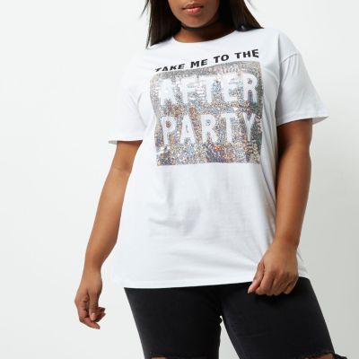 Plus white sequinned after party T-shirt
